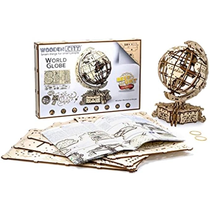 GLOBE PUZZLE 3D WOODEN MODEL FOR ADULTS TO BUILD - 3D GLOBE PUZZLE MODEL KIT FOR ADULTS - 3D GLOBE PUZZLE DECORATIVE STAND - INTRICATE WOODEN DESIGN 3D PUZZLES FOR ADULTS - 231 PIECES - Image 4